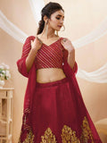 Lovely Red Sequins Silk Wedding Wear Lehenga Choli With Dupatta - Zeel Clothing