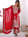 Lovely Red Sequins Vichitra Silk Wedding Wear Palazzo Suit - Zeel Clothing