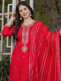 Lovely Red Sequins Viscose Silk Festive Wear Straight Pant Suit - Zeel Clothing