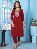 Lovely Red Thread Embroidered Rinkal Cotton Summer special Pant Suit - Zeel Clothing