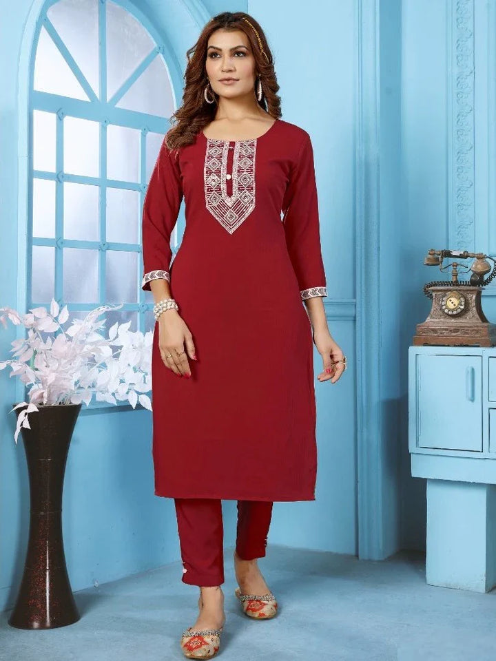 Lovely Red Thread Embroidered Rinkal Cotton Summer special Pant Suit - Zeel Clothing
