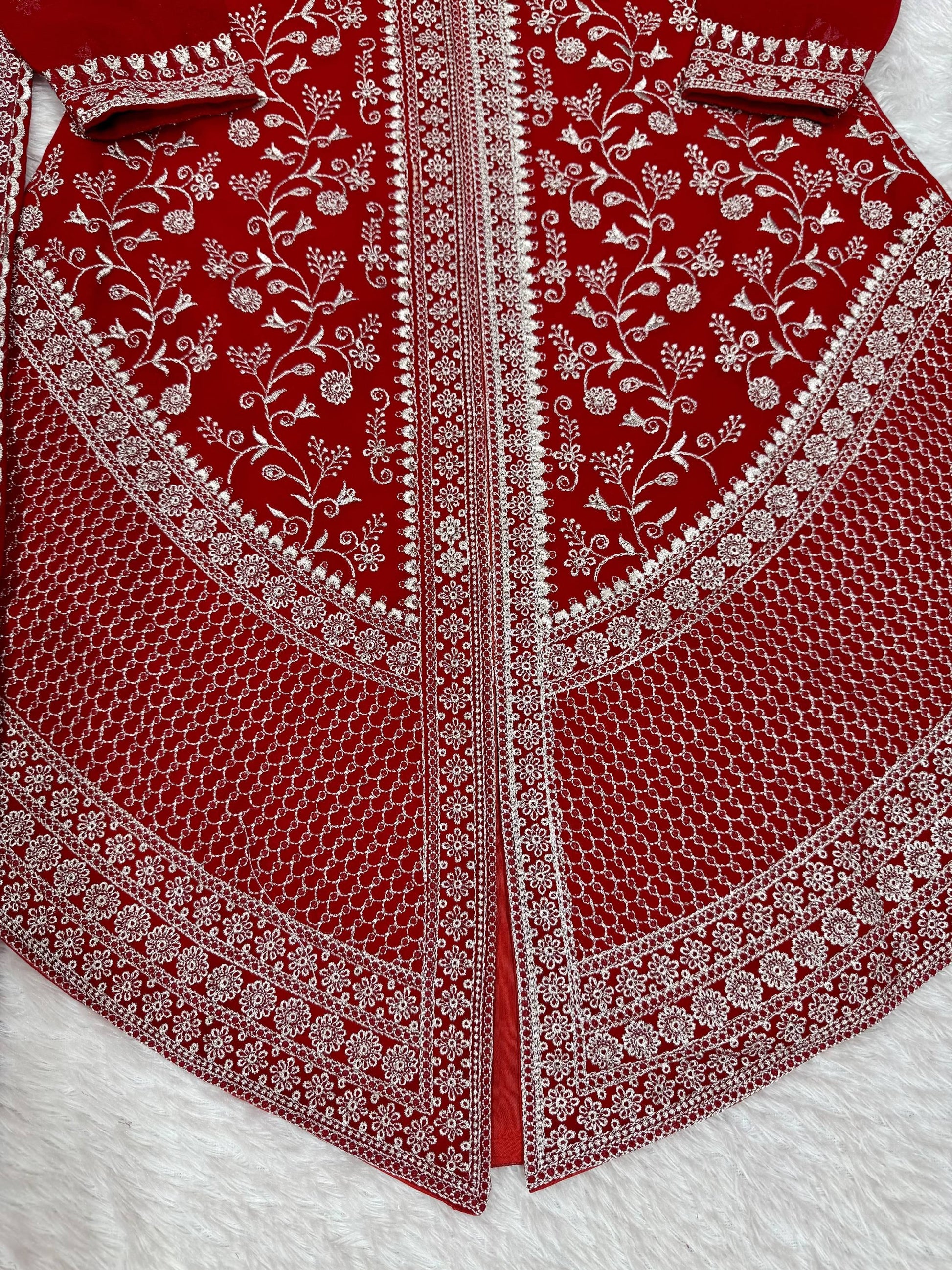 Lovely Red Thread Work Georgette Wedding Wear Palazzo Suit