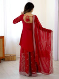 Lovely Red Thread Work Georgette Wedding Wear Palazzo Suit
