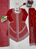 Lovely Red Thread Work Georgette Wedding Wear Palazzo Suit