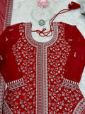 Lovely Red Thread Work Georgette Wedding Wear Palazzo Suit