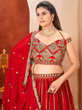 Lovely Red Zari Embroidery Georgette Wedding Wear Lehenga With Dupatta