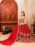 Lovely Red Zari Embroidery Georgette Wedding Wear Lehenga With Dupatta