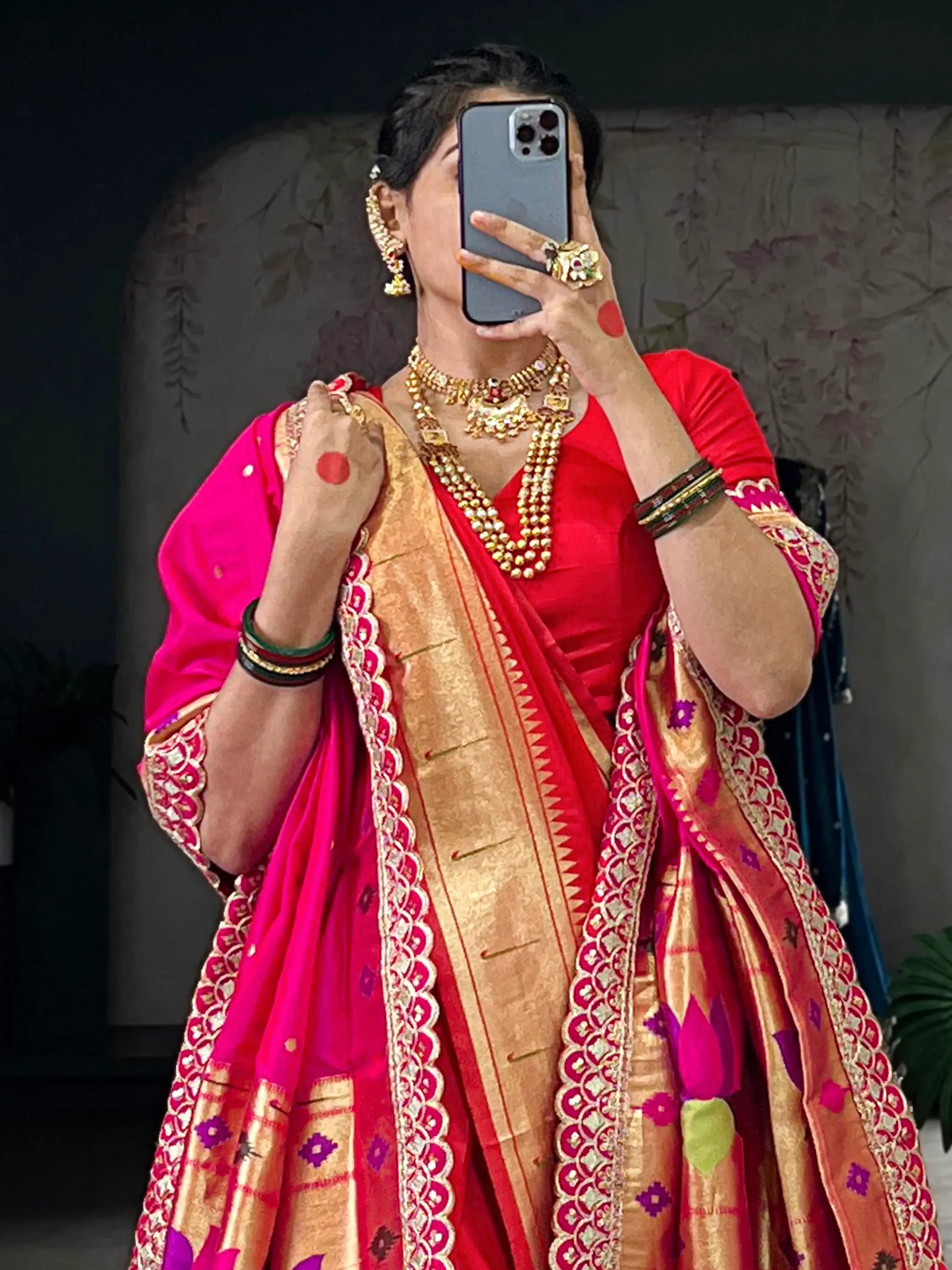 Lovely Red Zari Weaving Jacquard Nauvari Traditional Paithani Saree With Dupatta - Zeel Clothing