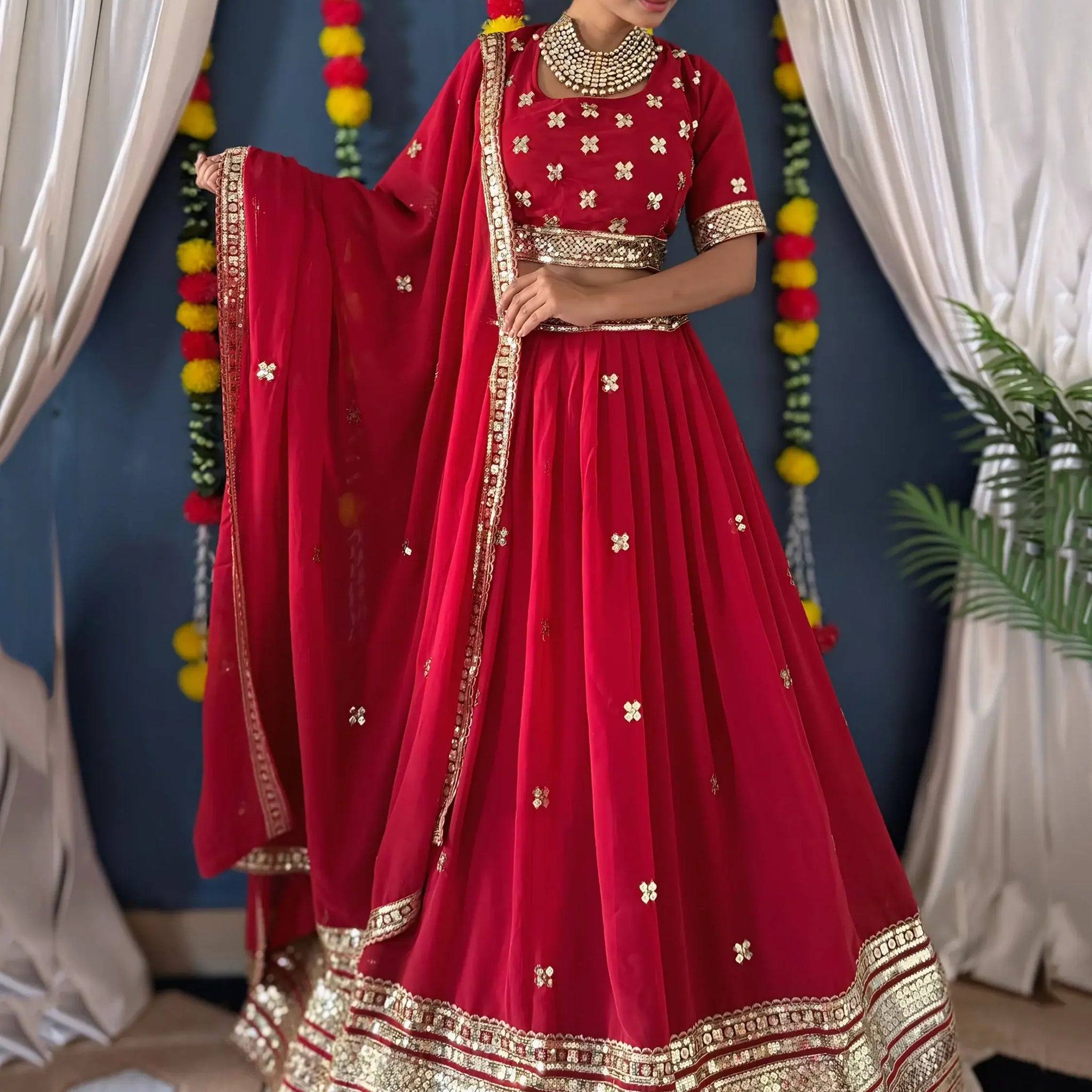 Lovely Red Zari Work Georgette Bridal Lehenga Choli - Zeel Clothing