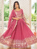 Lovely Rose Pink Sequins Work Georgette Wedding Wear Lehenga Choli With Dupatta - Zeel Clothing