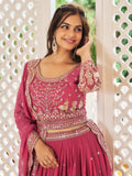 Lovely Rose Pink Sequins Work Georgette Wedding Wear Lehenga Choli With Dupatta - Zeel Clothing