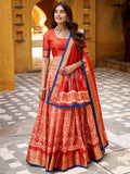 Lovely Rust Orange Printed Dola Silk Festive Wear Lehenga Choli With Dupatta