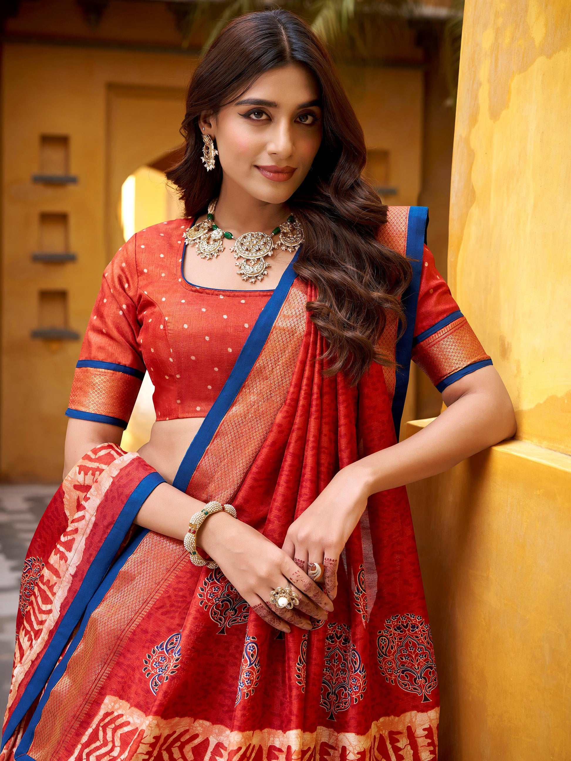 Lovely Rust Orange Printed Dola Silk Festive Wear Lehenga Choli With Dupatta