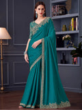 Lovely Sea Green Heavy Lace Work Chiffon Festival Wear Saree - Zeel Clothing