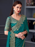 Lovely Sea Green Heavy Lace Work Chiffon Festival Wear Saree - Zeel Clothing