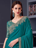 Lovely Sea Green Heavy Lace Work Chiffon Festival Wear Saree - Zeel Clothing