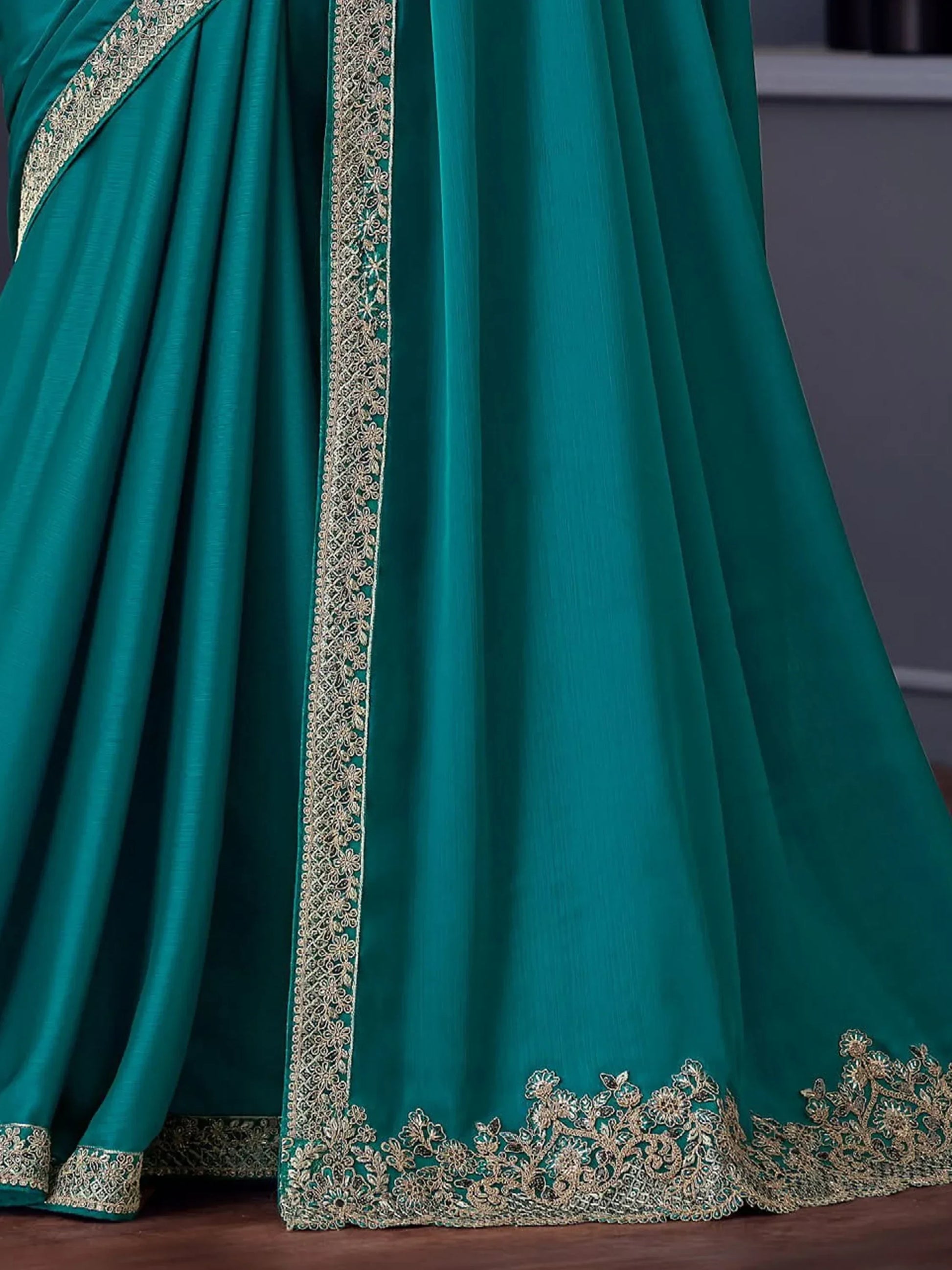 Lovely Sea Green Heavy Lace Work Chiffon Festival Wear Saree - Zeel Clothing