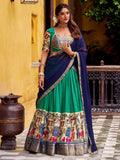 Lovely Sea Green Kalamkari Print Chanderi Silk Traditional Half Saree Lehenga
