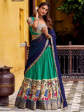 Lovely Sea Green Kalamkari Print Chanderi Silk Traditional Half Saree Lehenga