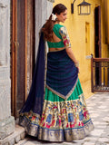 Lovely Sea Green Kalamkari Print Chanderi Silk Traditional Half Saree Lehenga