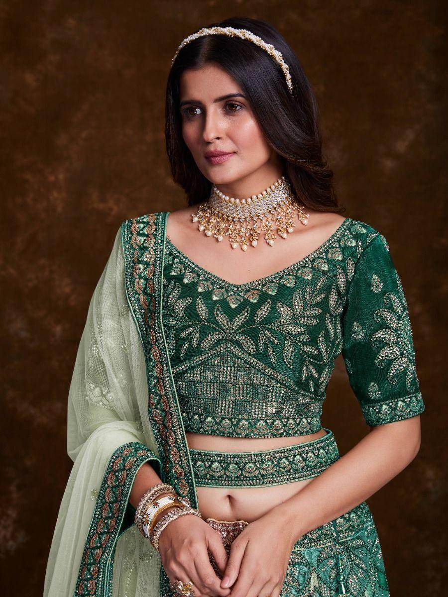 Lovely Sea Green Sequins Art Silk Lehenga Choli With Soft Net Dupatta - Zeel Clothing