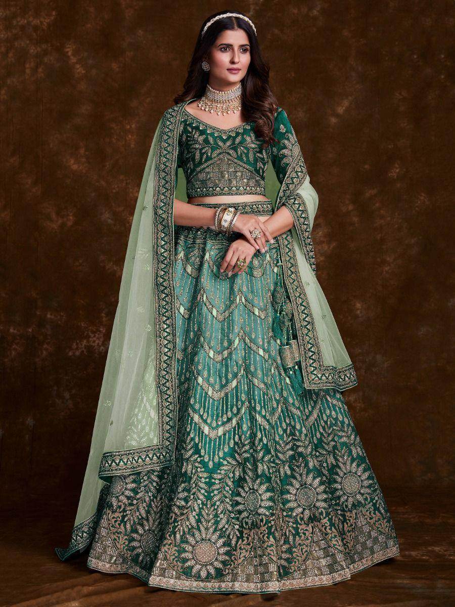 Lovely Sea Green Sequins Art Silk Lehenga Choli With Soft Net Dupatta - Zeel Clothing