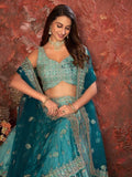Lovely Sky-Blue Embroidered Crepe Lehenga Choli With Dupatta - Zeel Clothing