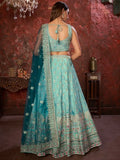 Lovely Sky-Blue Embroidered Crepe Lehenga Choli With Dupatta - Zeel Clothing