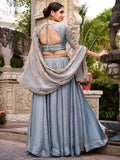 Lovely Sky Blue Sequins Organza Marriage Wear Lehenga Choli With Dupatta