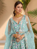 Lovely Sky Blue Sequins Work Net Bridesmaid Lehenga Choli With Dupatta