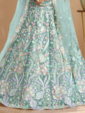 Lovely Sky Blue Sequins Work Net Bridesmaid Lehenga Choli With Dupatta