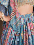 Lovely Sky Blue Zari Embroidery Chinon Reception Wear Lehenga Choli With Dupatta - Zeel Clothing