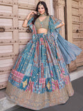 Lovely Sky Blue Zari Embroidery Chinon Reception Wear Lehenga Choli With Dupatta - Zeel Clothing