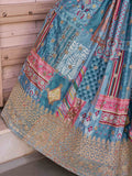 Lovely Sky Blue Zari Embroidery Chinon Reception Wear Lehenga Choli With Dupatta - Zeel Clothing
