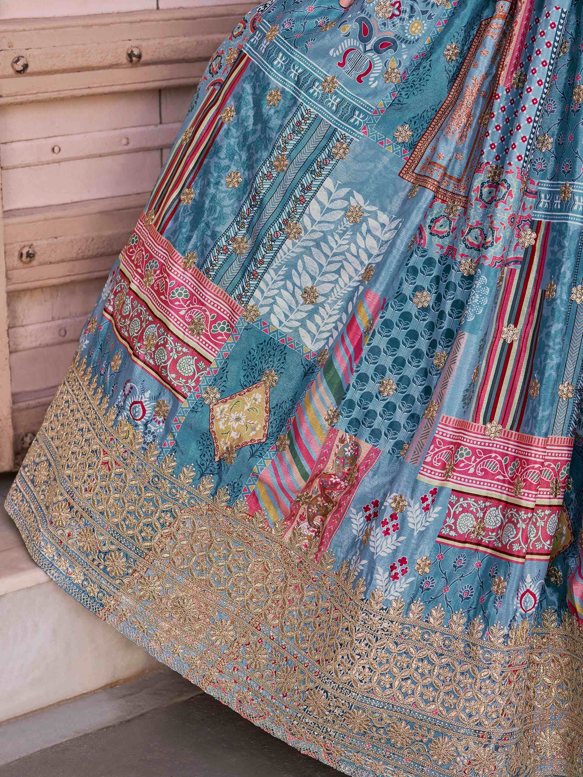 Lovely Sky Blue Zari Embroidery Chinon Reception Wear Lehenga Choli With Dupatta - Zeel Clothing