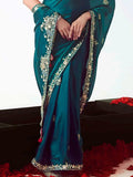 Lovely Teal Blue Heavy Embroidered Organza Designer Saree With Blouse - Zeel Clothing