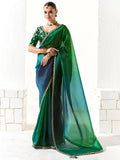 Lovely Teal Green Border Work Tissue Silk Party Wear Saree With Blouse - Zeel Clothing