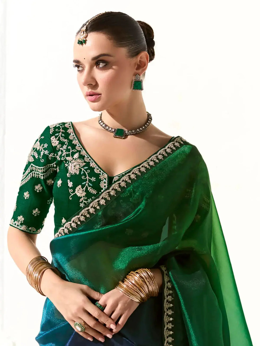 Lovely Teal Green Border Work Tissue Silk Party Wear Saree With Blouse - Zeel Clothing