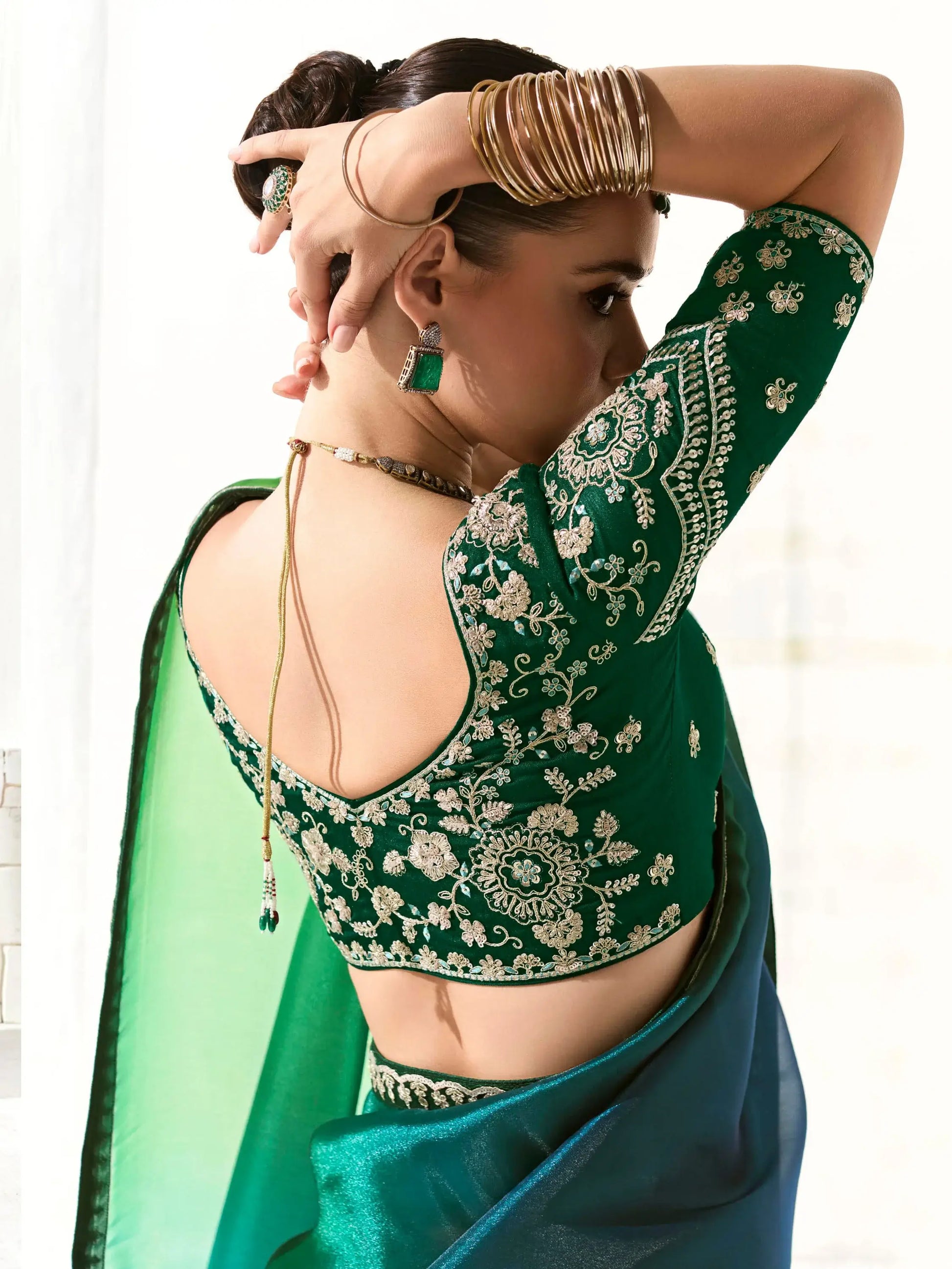 Lovely Teal Green Border Work Tissue Silk Party Wear Saree With Blouse - Zeel Clothing