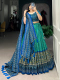 Lovely Teal Green Digital Printed Tussar Silk Event Wear Lehenga Choli - Zeel Clothing