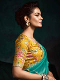 Lovely Teal Green Embroidered Tissue Silk Festival Wear Saree - Zeel Clothing
