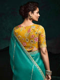 Lovely Teal Green Embroidered Tissue Silk Festival Wear Saree - Zeel Clothing
