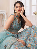 Lovely Turquoise Embroidered Silk Lehenga Choli With Dupatta - Zeel Clothing