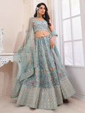Lovely Turquoise Embroidered Silk Lehenga Choli With Dupatta - Zeel Clothing