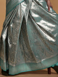 Lovely Turquoise Zari Woven Silk Party Wear Saree With Blouse - Zeel Clothing
