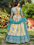Lovely White & Blue Digital Printed Chinon Sangeet Wear Lehenga Choli - Zeel Clothing