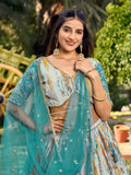 Lovely White & Blue Digital Printed Chinon Sangeet Wear Lehenga Choli - Zeel Clothing