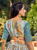 Lovely White & Blue Digital Printed Chinon Sangeet Wear Lehenga Choli - Zeel Clothing