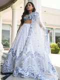 Lovely White Thread Work Sangeet Wear Lehenga Choli With Net Dupatta - Zeel Clothing