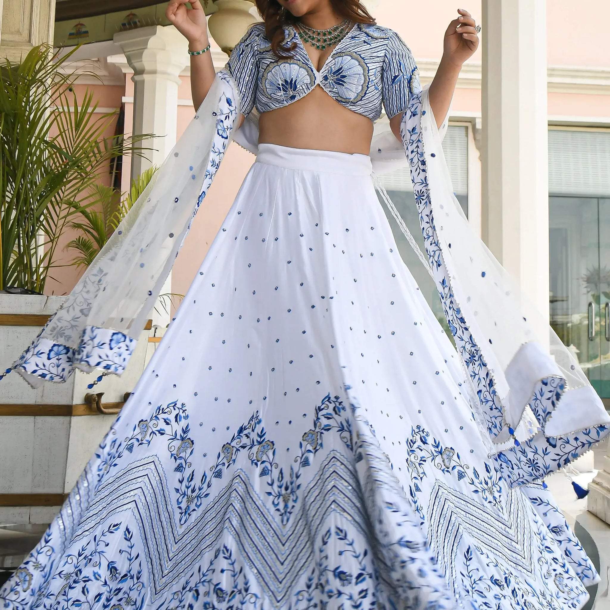 Lovely White Thread Work Sangeet Wear Lehenga Choli With Net Dupatta - Zeel Clothing